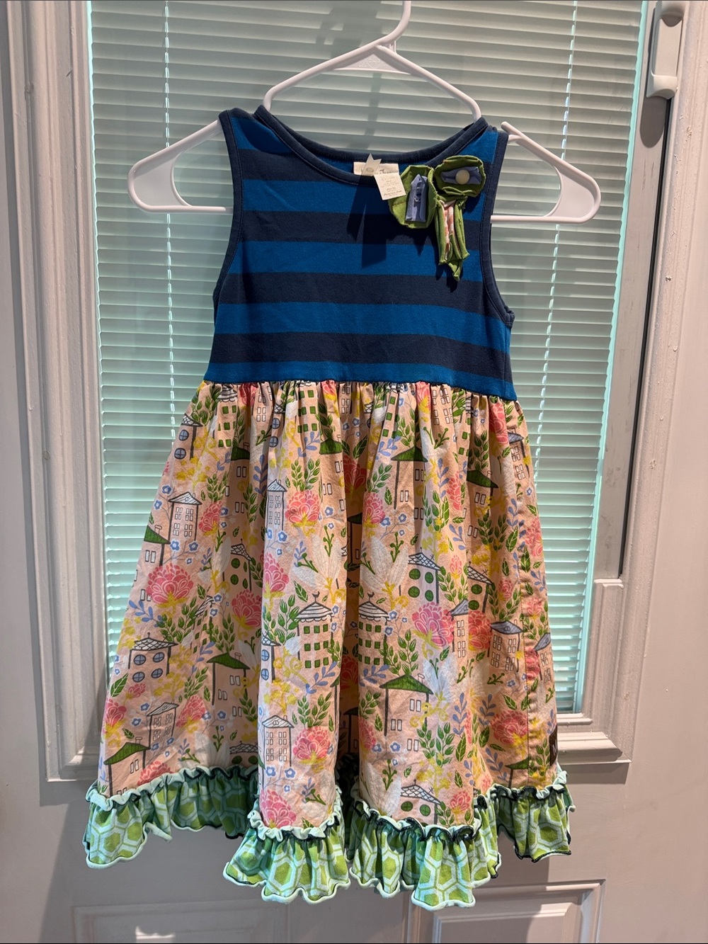 Matilda Jane Girls Blue Striped Tank Top Dress with Floral Printed House dress